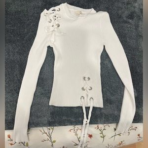 White Lace Up Knot Sweater